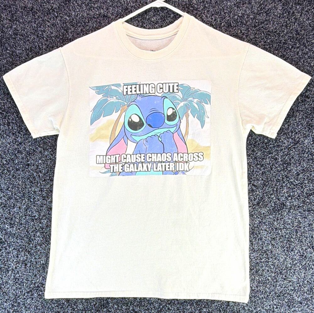 Disney Lilo & Stitch Stitch "Feeling Cute Might Cause Chaos" White Adult Tee M